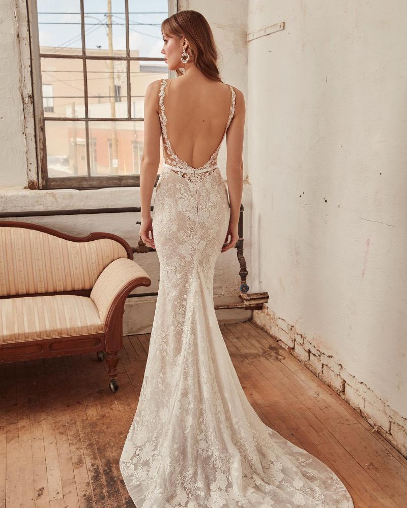 La21231 simple sexy wedding dress with lace and tank straps2